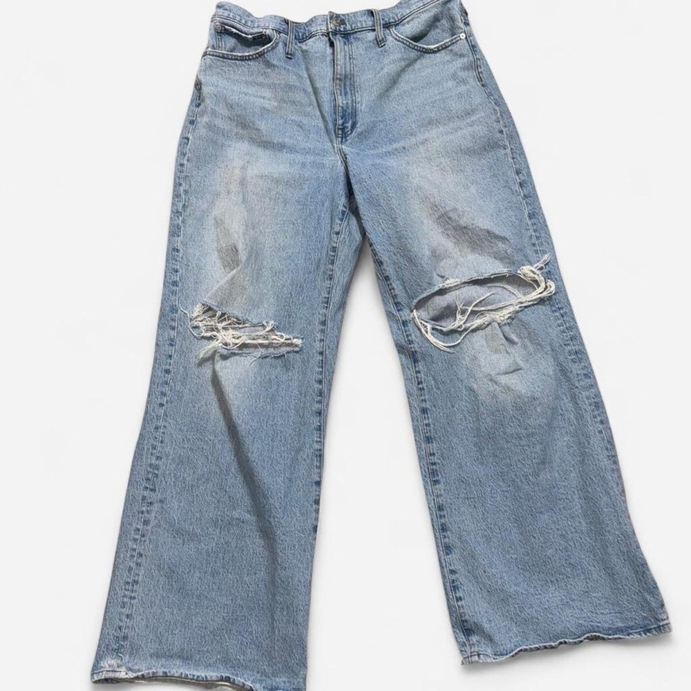 Madewell Y2K Distressed Wide Leg Jeans Size 33 Light Wash - Picture 2 of 7